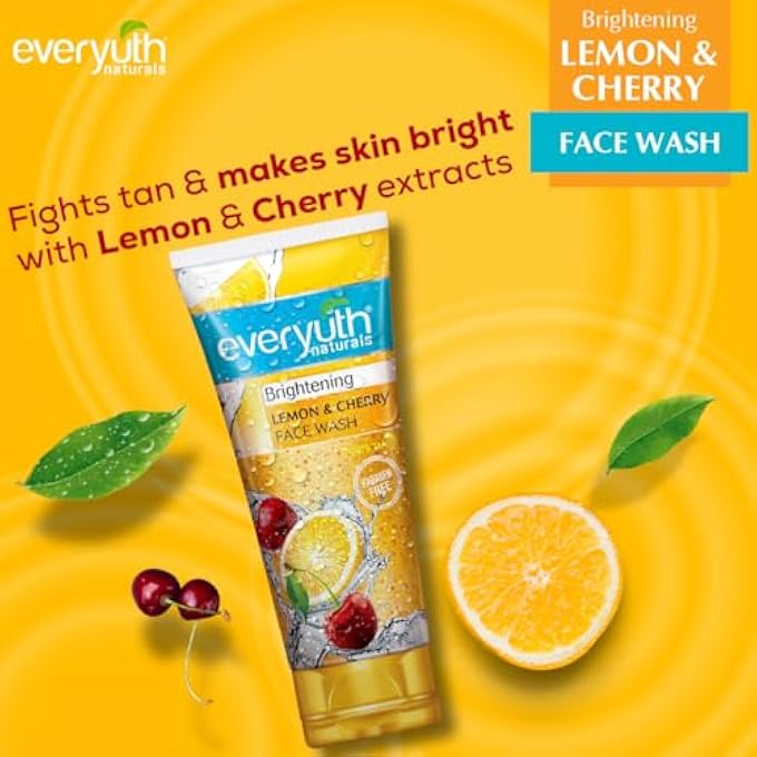 Everyuth NATURALS BRIGHTENING LEMON & CHERRY FACE WASH | DEEP CLEANSING, OIL CONTROL & TAN REDUCTION | REMOVES DIRT & OIL | 100% SOAPFREE | FOR ALL SKIN TYPES | PARABEN FREE - 150 G (PACK OF 2) - Image 2